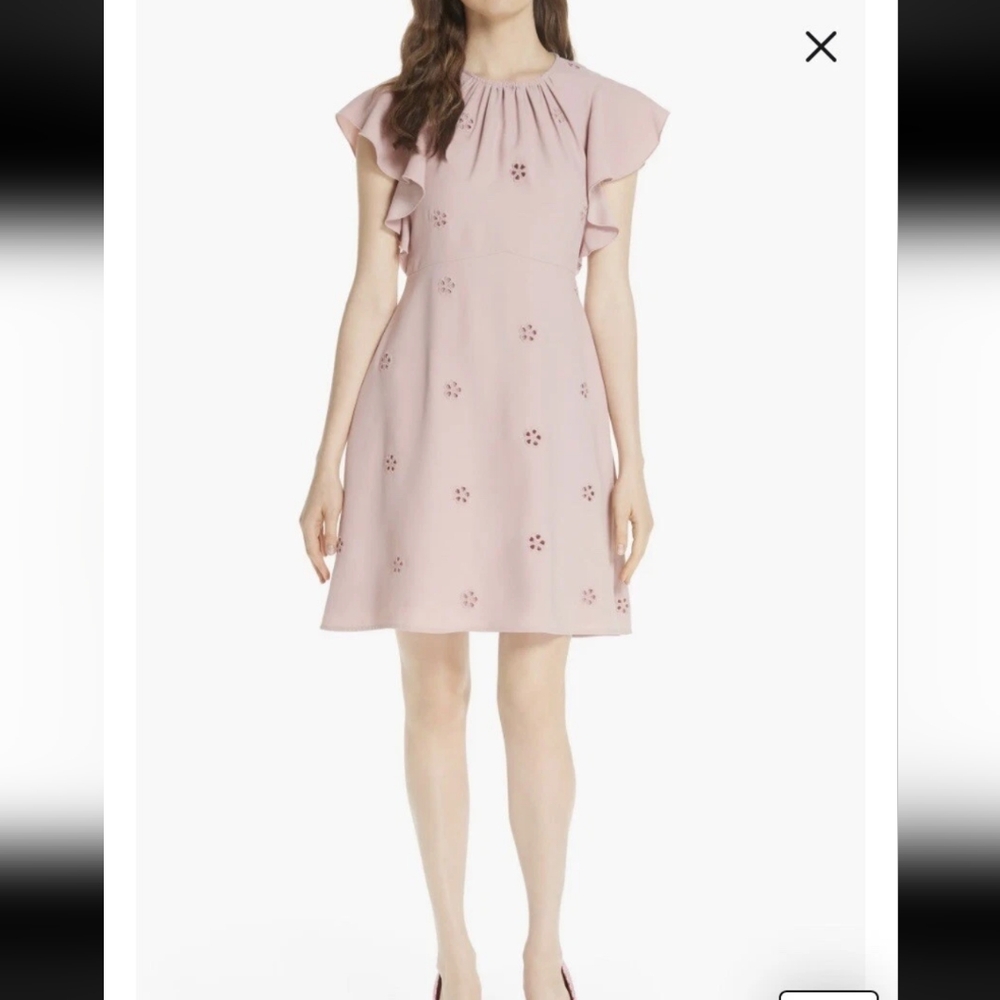 kate spade new york eyelet detail ruffle sleeve crepe dress size 8